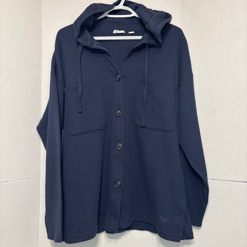 Roxy Women’s Coastal Shacket Navy Blue Lightweight Button Up Long Sleeve Shirt